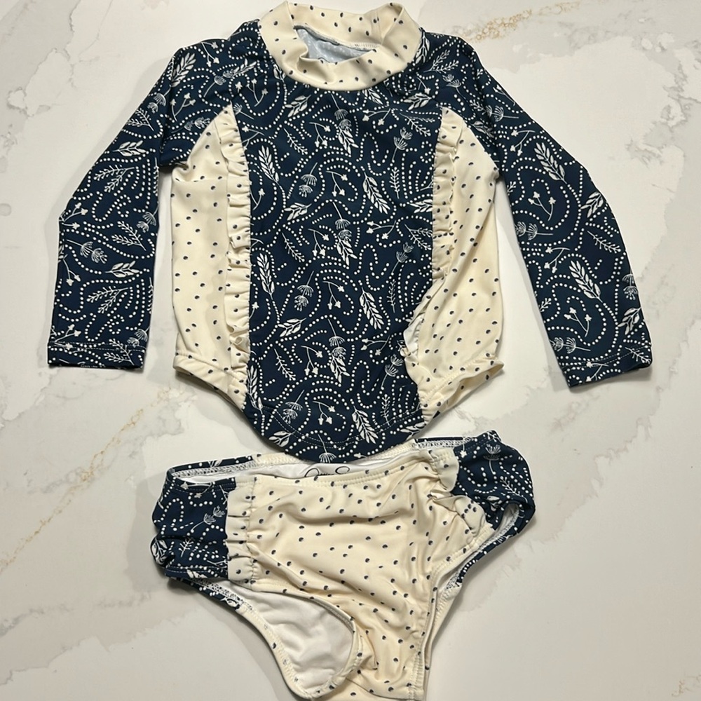 Navy and cream 2 piece swim suit